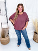 Dark Mauve Textured Short Sleeve Stud Embellished Hi-Lo Top