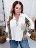 Cream Long Sleeve Contrast Printed Thermal Hooded Knit Top