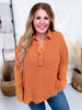 Waffle Knit V-Neck Top In Pumpkin
