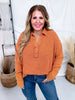 Waffle Knit V-Neck Top In Pumpkin