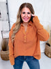 Waffle Knit V-Neck Top In Pumpkin