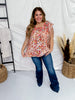 Floral Print Flutter Sleeve Embroidered Top