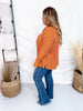 Waffle Knit V-Neck Top In Pumpkin