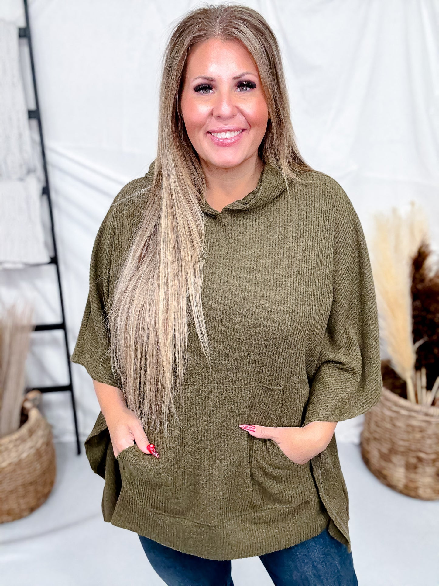 Hooded Poncho Style Sweater Top (7 Colors)