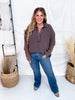 Waffle Knit V-Neck Long Sleeve Top In Espresso Brown