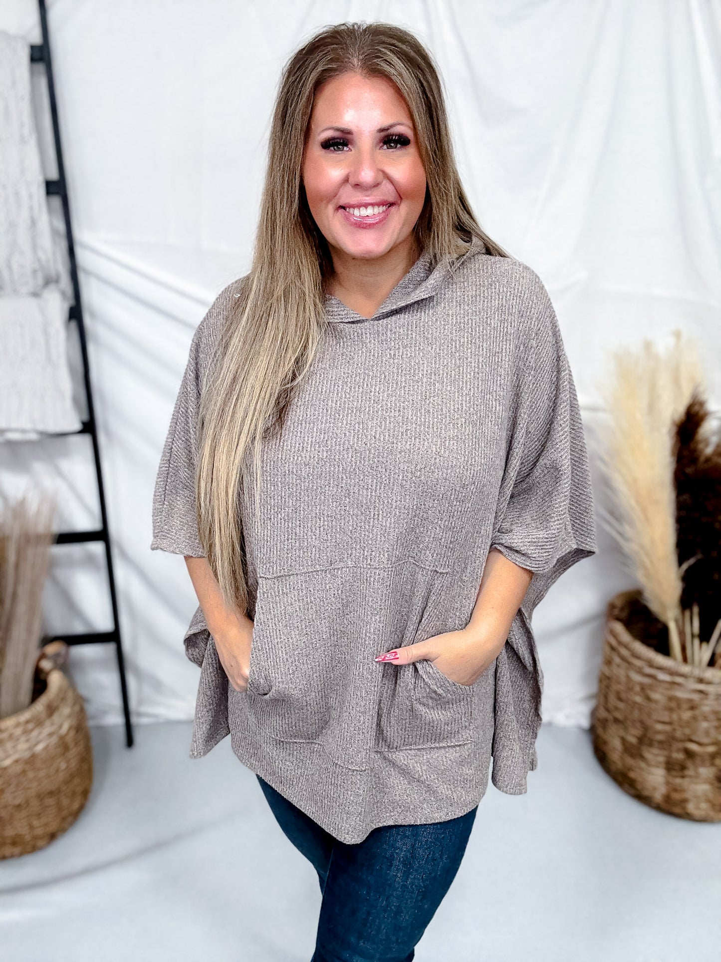 Hooded Poncho Style Sweater Top (7 Colors)