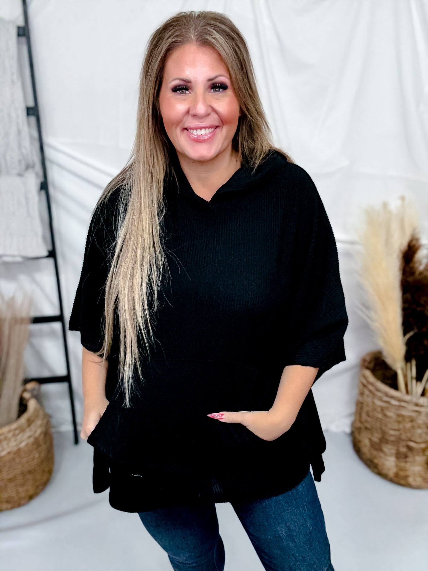 Hooded Poncho Style Sweater Top (7 Colors)