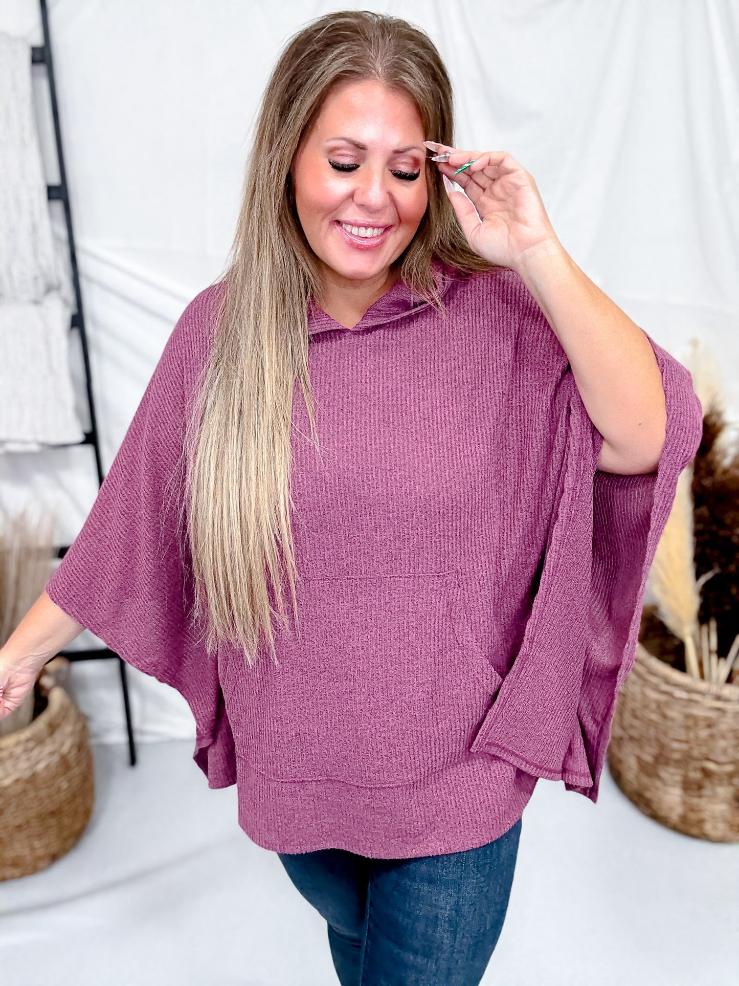 Hooded Poncho Style Sweater Top (7 Colors)