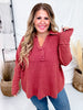 Brick Red Waffle Knit V-Neck Top