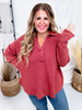 Brick Red Waffle Knit V-Neck Top