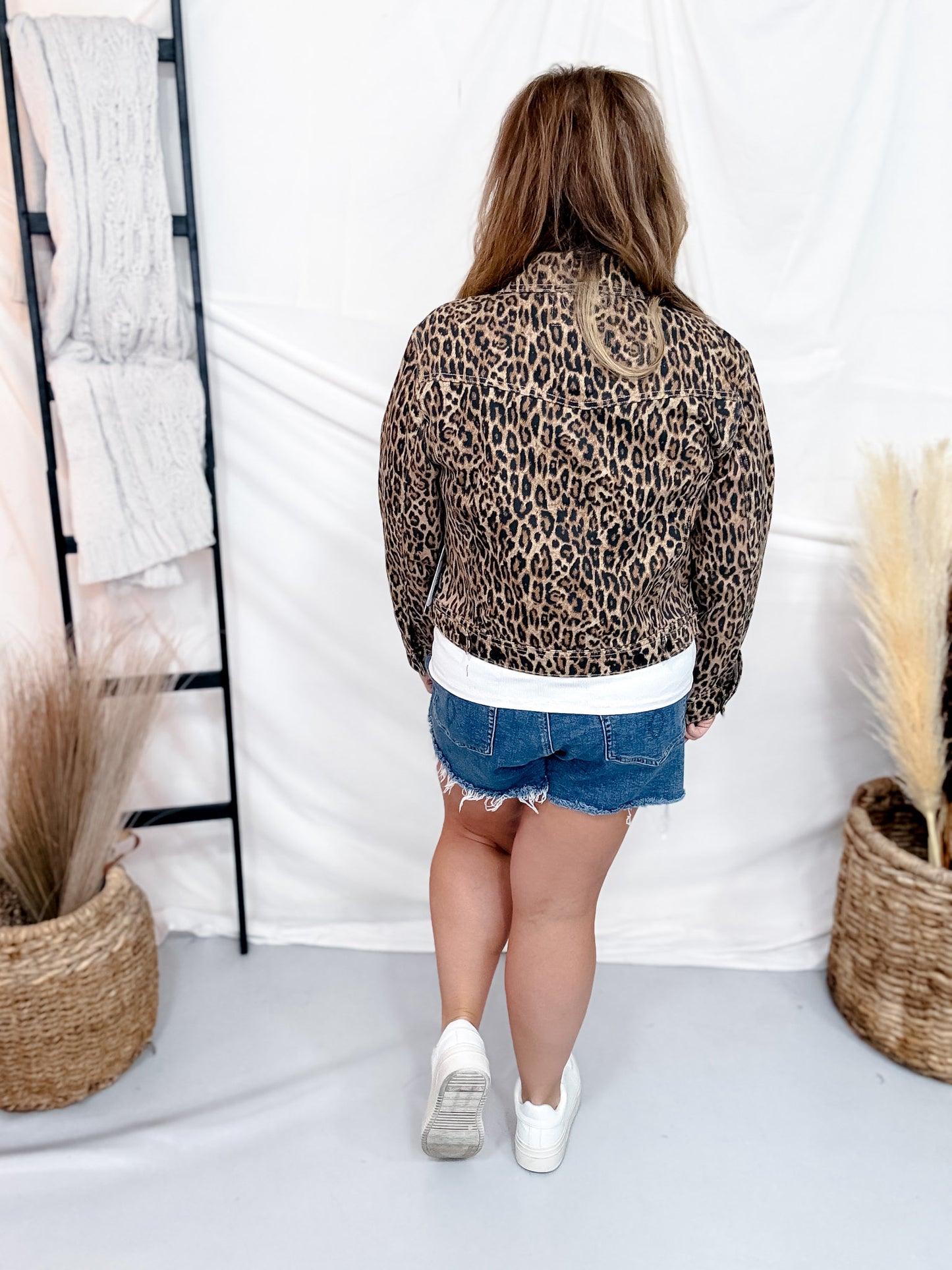 Judy Blue Leopard Print Rigid Magic Denim Trucker Jacket