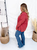 Brick Red Waffle Knit V-Neck Top