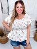 Smocked Floral Print Peplum Top with Puff Sleeves