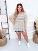 Long Sleeve Layered Top with Lace Panels in Sand