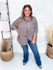 Mocha Leopard Print Button Down Top W/ High Low Hem