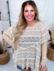 Long Sleeve Layered Top with Lace Panels in Sand