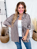 Mocha Leopard Print Button Down Top W/ High Low Hem