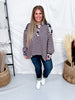 Long Sleeve French Terry Stripped & Henley Top W/ Floral Accents