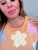 Short Sleeve Apricot Pullover Top with Floral Patchwork