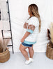 Teal Mixed Print Jersey Knit Short Sleeve Button Down Top