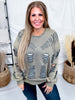 Vintage Moss Distressed Sweatshirt W/ Studding Detail & Knit Liner