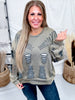 Vintage Moss Distressed Sweatshirt W/ Studding Detail & Knit Liner