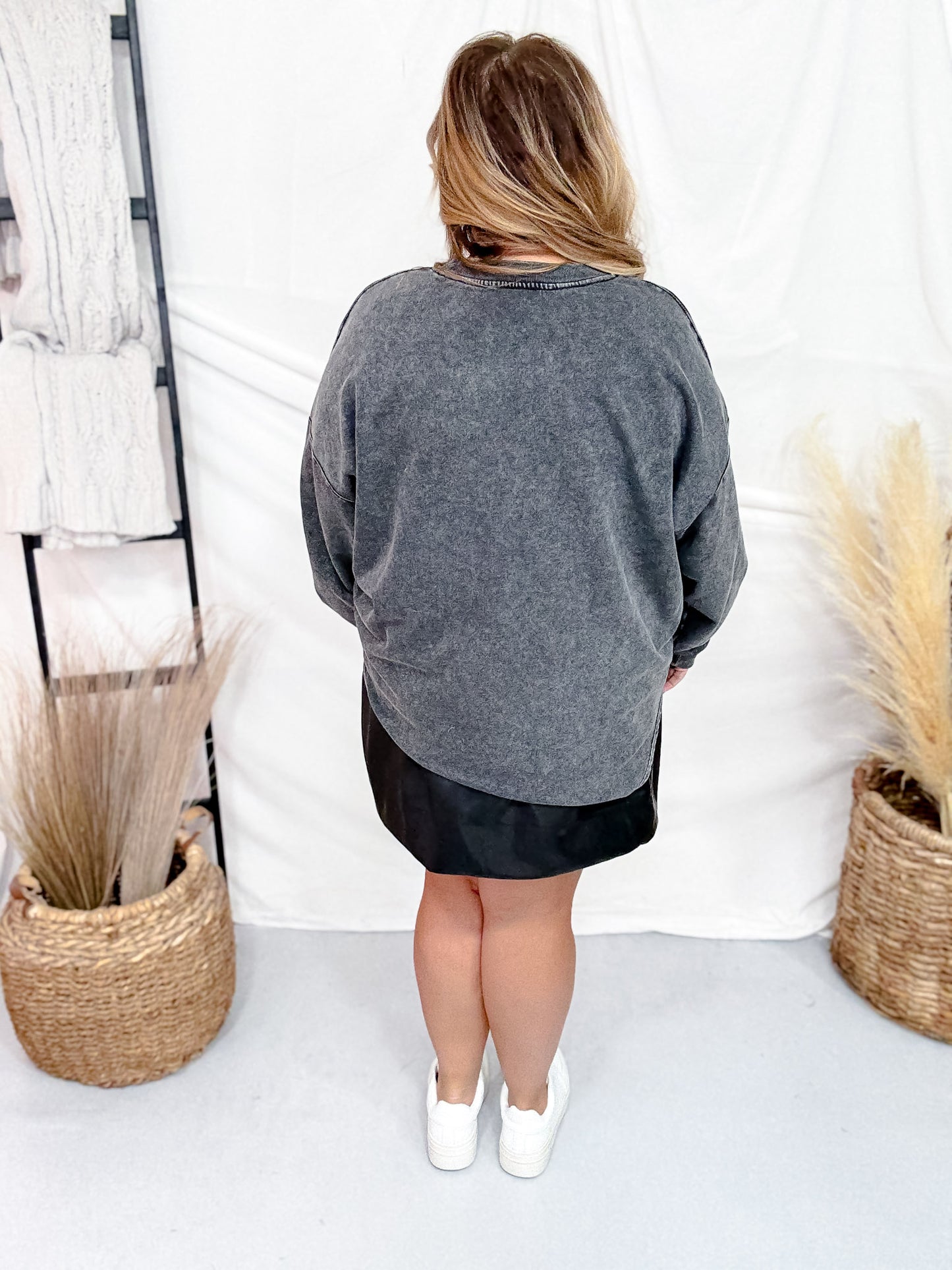 Black Long Sleeve Pullover W/ Pearl Stud Details