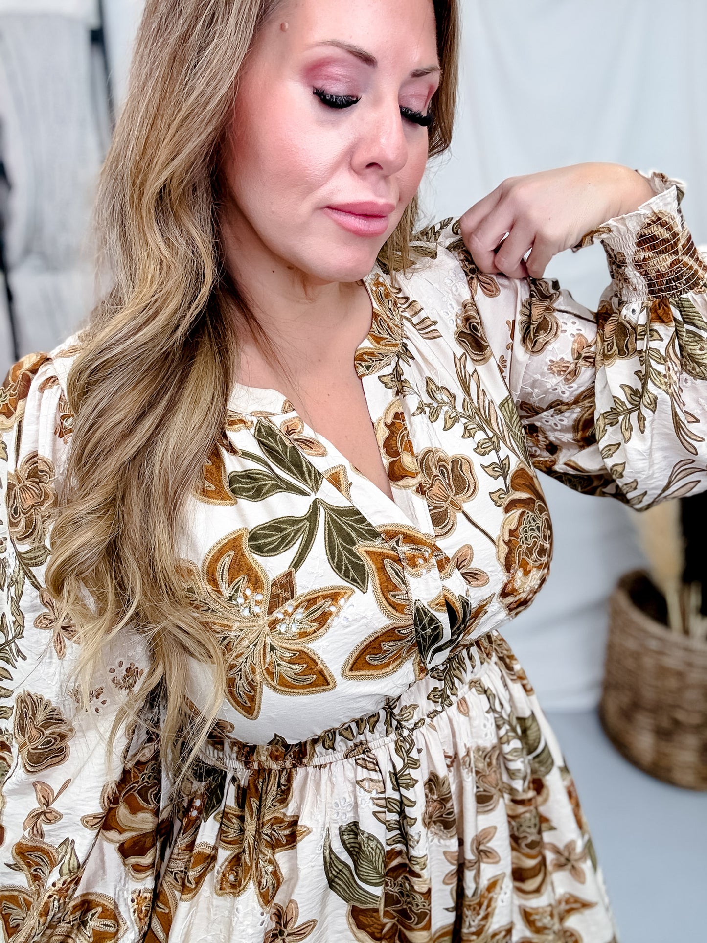Long Sleeve Floral Printed Midi Dress