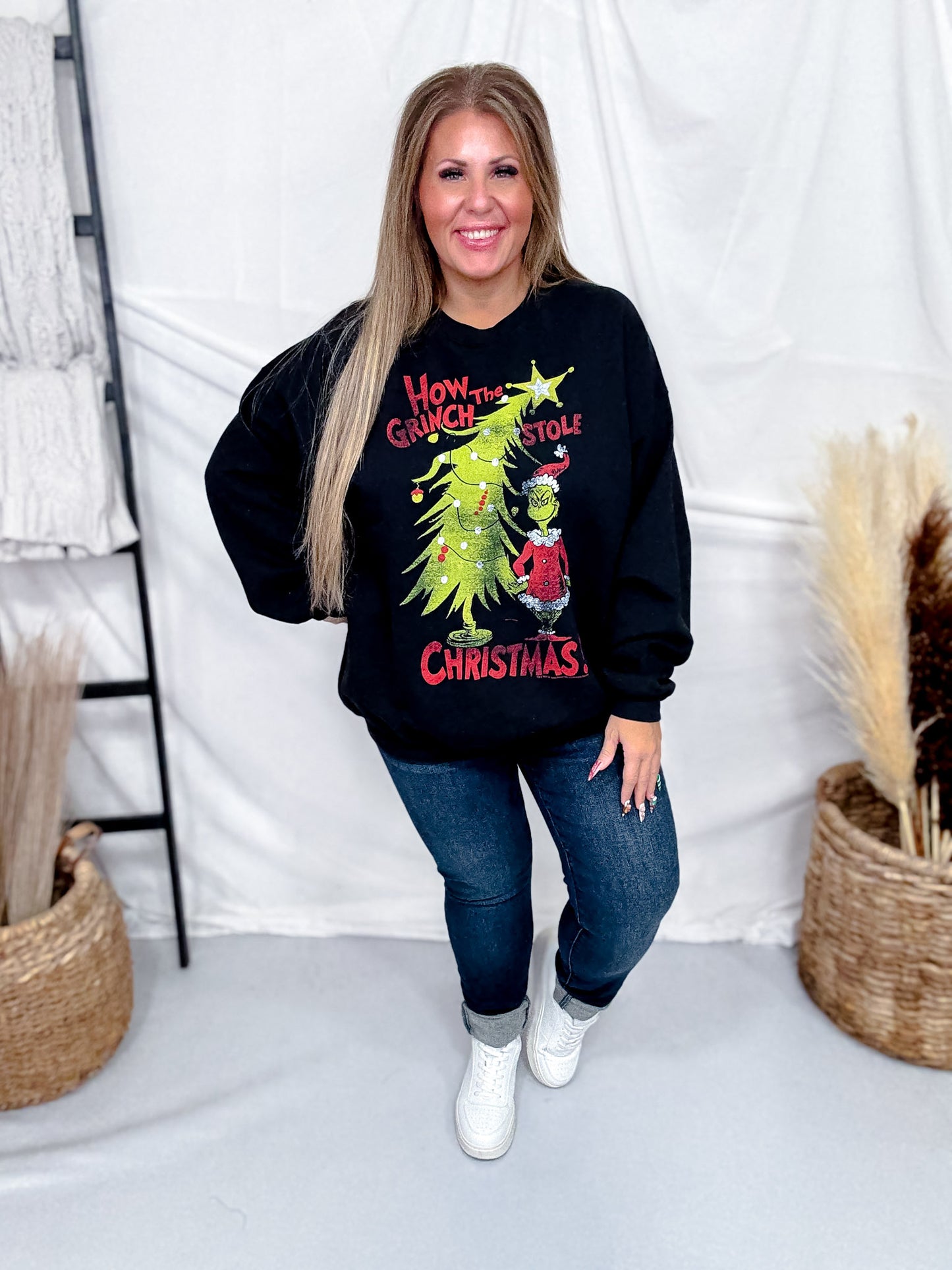 Licensed How The Grinch Stole Christmas Black Graphic Sweatshirt