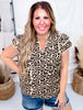 Leopard Print Tiered Short Sleeve Top W/ Edge Stitching