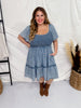 Washed Denim Short Sleeve Dress W/ Smocking