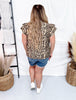 Leopard Print Tiered Short Sleeve Top W/ Edge Stitching