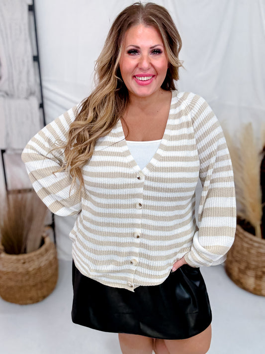 Ivory & Oatmeal Striped V-Neck Cardigan