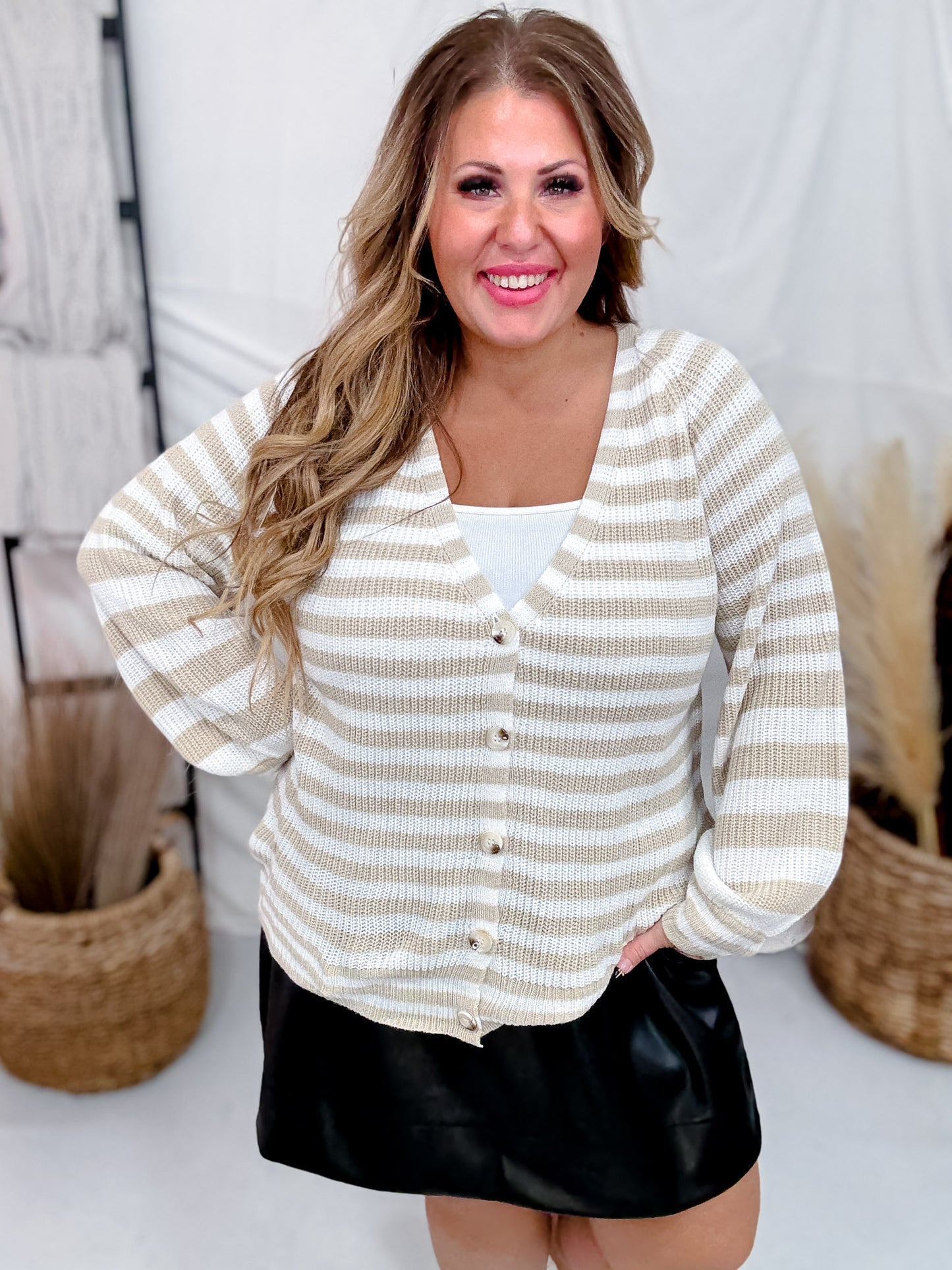 Ivory & Oatmeal Striped V-Neck Cardigan