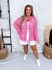 Pink Striped Button Front Top With Sequin Martinis