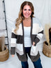 Open Front Coffee Striped Knit Cardigan