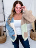 Chunky Knit Mocha & Blue Colorblock Cardigan