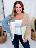 Chunky Knit Mocha & Blue Colorblock Cardigan