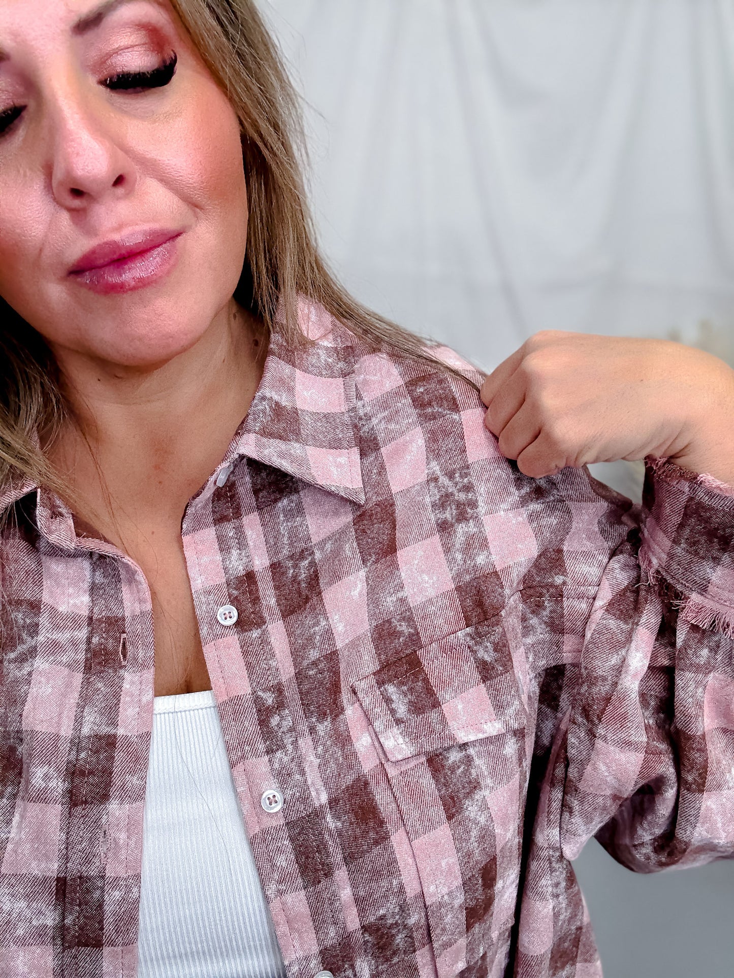 Pink & Mauve Long Sleeve Lightweight Button Down Shacket