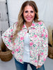 Cream and Pink Floral Print Corduroy Shacket