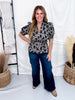 Olive & Black Floral Print Peplum Top W/ Puff Sleeves