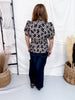 Olive & Black Floral Print Peplum Top W/ Puff Sleeves