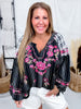 Plaid & Stripe Blouse with Embroidered Florals
