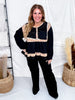 Black Long Sleeve Round Neck Textured Woven Pintuck Detail Top