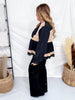 Black Long Sleeve Round Neck Textured Woven Pintuck Detail Top