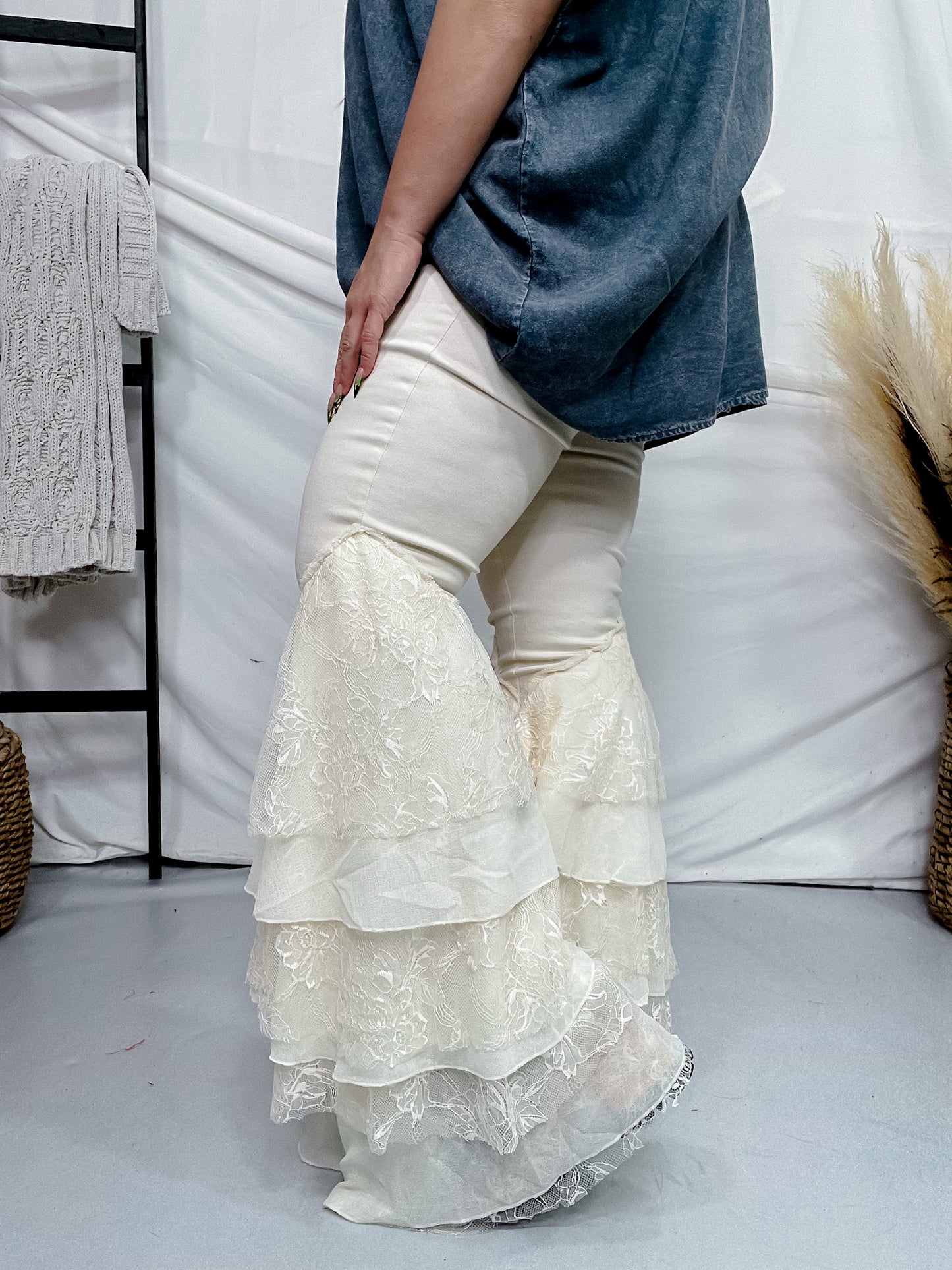 Off White Lace Flare Jeans