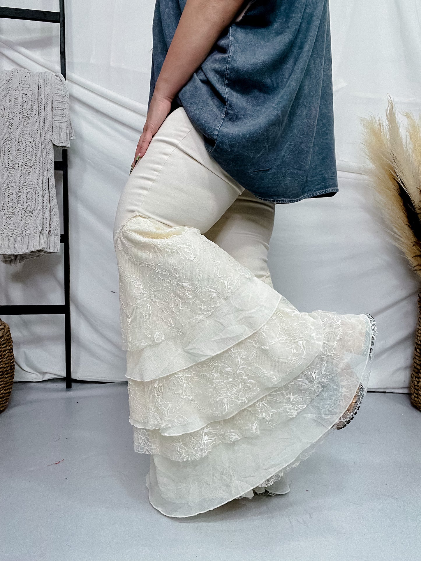 Off White Lace Flare Jeans