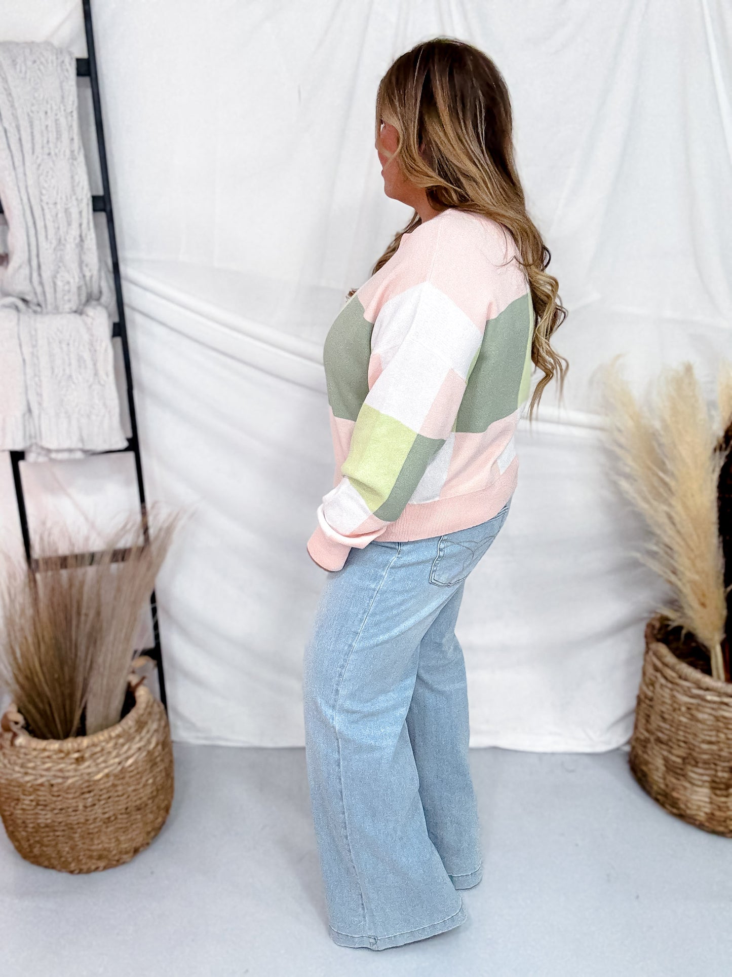 Peach & Green Colorblock Sweater
