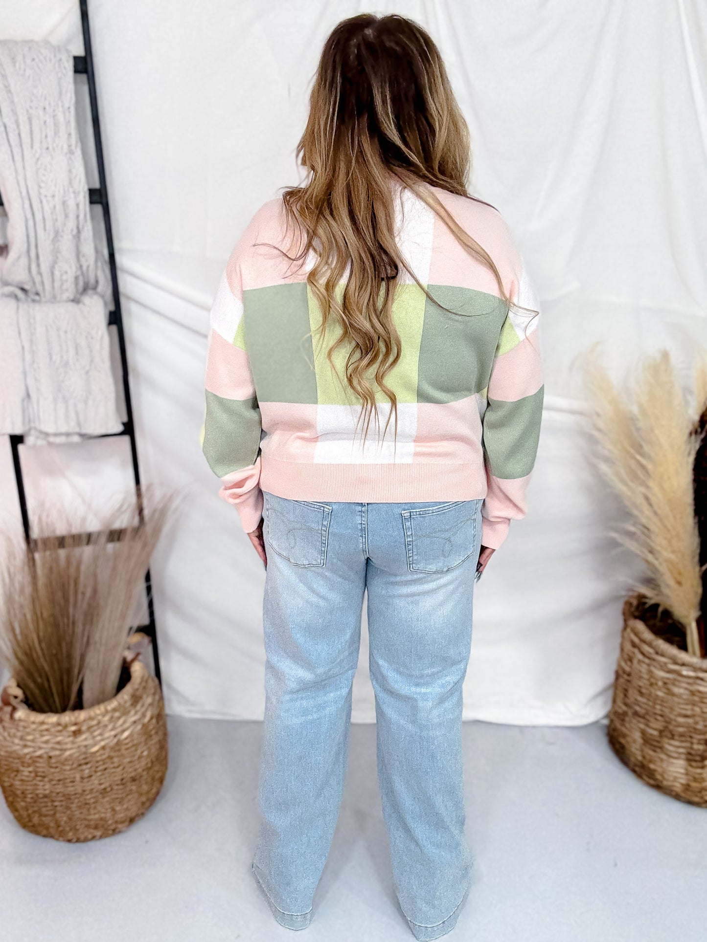 Peach & Green Colorblock Sweater