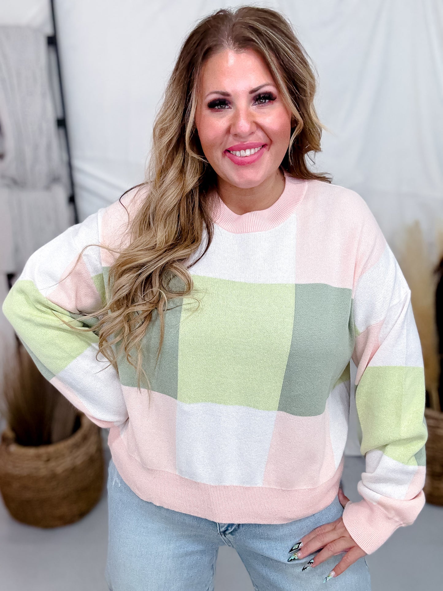 Peach & Green Colorblock Sweater